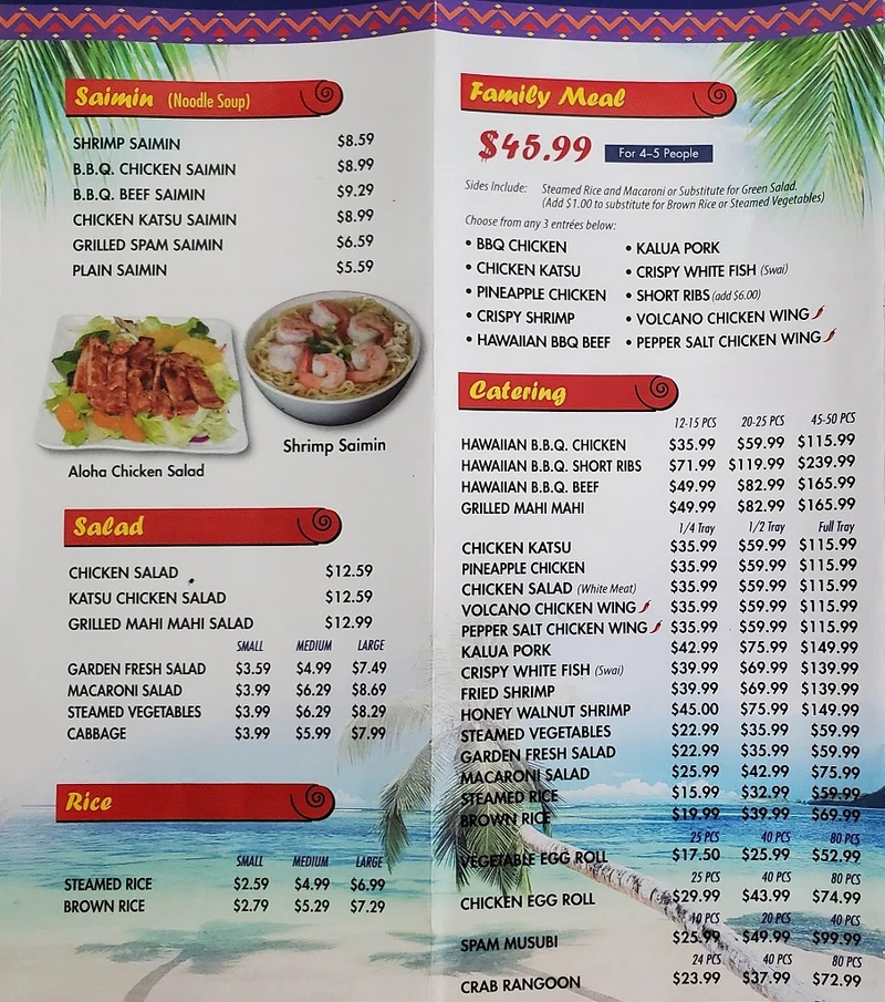 Aloha Hawaiian BBQ Menu Page 2